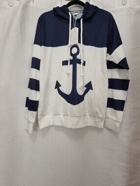 Exclusive Nautical Anchor Colorblock Hoodie Sweatshirt - Navy/White